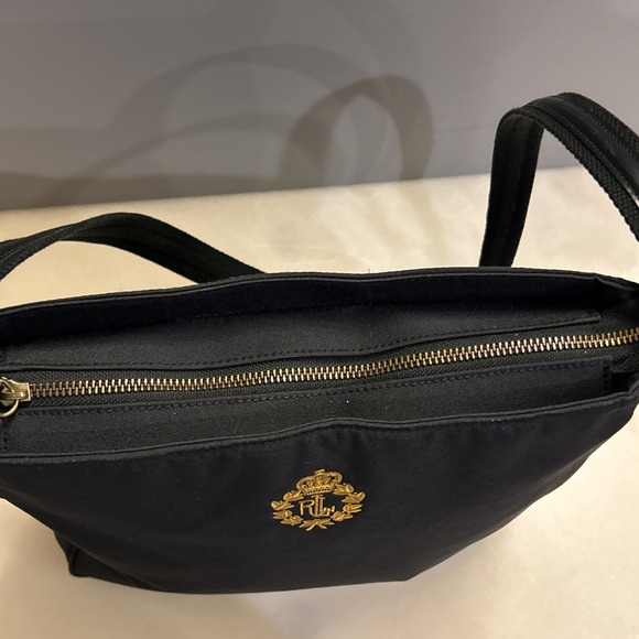 Vtg LAUREN Ralph Lauren Black Nylon Bag Purse RLL Gold Crest Embroidered - Picture 16 of 16